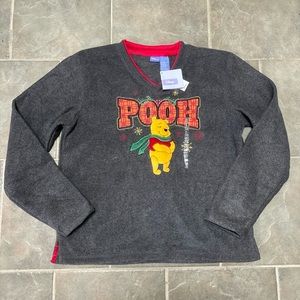 Winnie The Pooh Christmas Winter Fleece Pullover Size Large L V Neck NWT